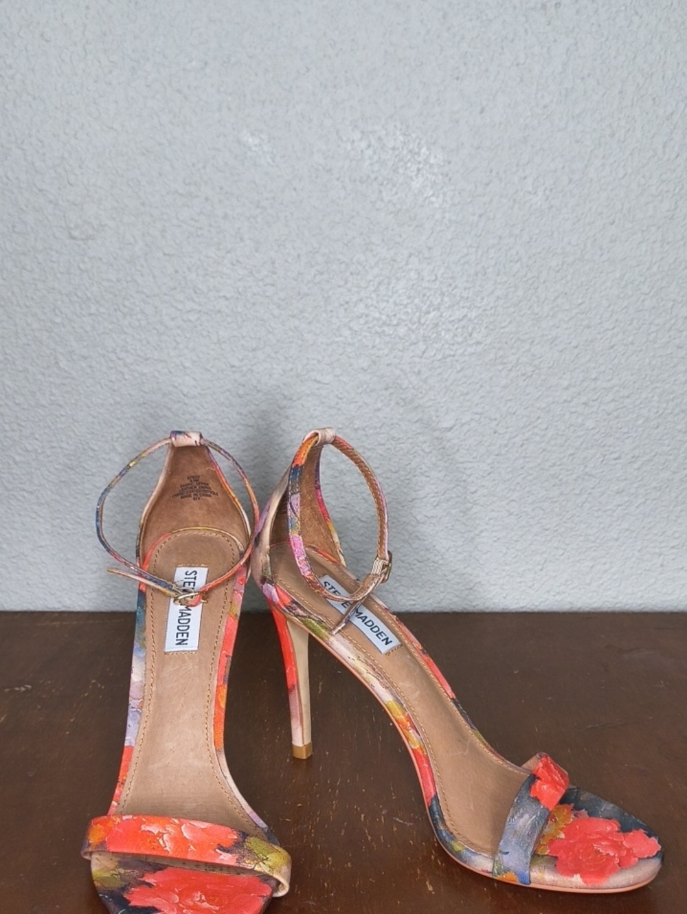 Steve Madden Floral Ankle-Strap Heels - Orange Multicolor Print Size 8.5 AD